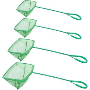 4 Pack Aquarium Fish Net 4 Sizes Quick Catch Mesh Nylon Fishing Catch Nets Square Fish Nets with Handle (3in, 4in, 5in, 6in)