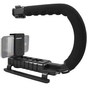 Video Action Stabilizing Handle Grip Handheld Stabilizer with Smartphone Holder & Cold-Shoe Mount for All DSLR Camera Camcorder and Smartphones