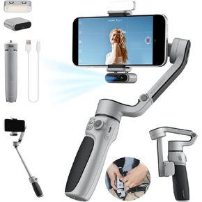 Zhiyun CINEPEER CQ5 Combo Gimbal Stabilizer for iPhone، تثبيت ثلاثي المحاور مع متتبع AI، ضوء ملء مدمج، مثبت Gimbal للهاتف iPhone، الهاتف الذكي Gimbal لتسجيل الفيديو in Kuwait