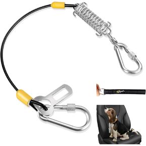 Dog Seat Belt Harness for Car, 5-in-1 Coated Wire Dog Seatbelt, HYLIYAKI Shock Spring-Loaded No Chew Pet Dog Car Seatbelt Leash, with Removable Reflective Short Leash(Black, 32 inch/80 CM)