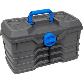 Flambeau Outdoors NextGen 6/0 Large Tackle Box, 6 Pivot Trays, 32 Compartments, Includes 25-Piece Starter Tackle Kit, Dark Gray