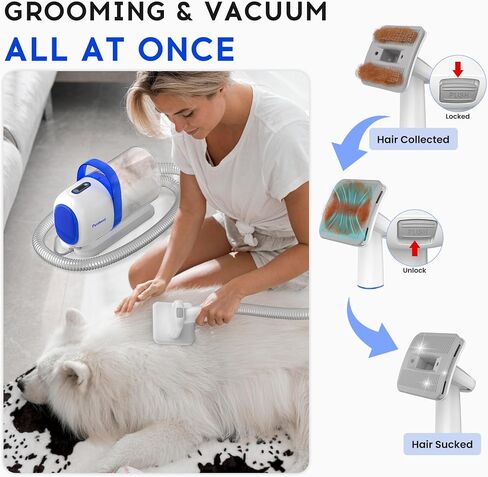 Dog Grooming Vacuum Kit for Dog Hair Shedding with Pet Clipper Nail Grinder, 2.2L Dust Cup Dog Brush Vacuum Fur Groomer with 7 Grooming Tools, Home Cleaning, 5 Suction Levels in Saudi Arabia
