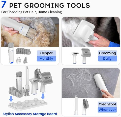 Dog Grooming Vacuum Kit for Dog Hair Shedding with Pet Clipper Nail Grinder, 2.2L Dust Cup Dog Brush Vacuum Fur Groomer with 7 Grooming Tools, Home Cleaning, 5 Suction Levels in Saudi Arabia