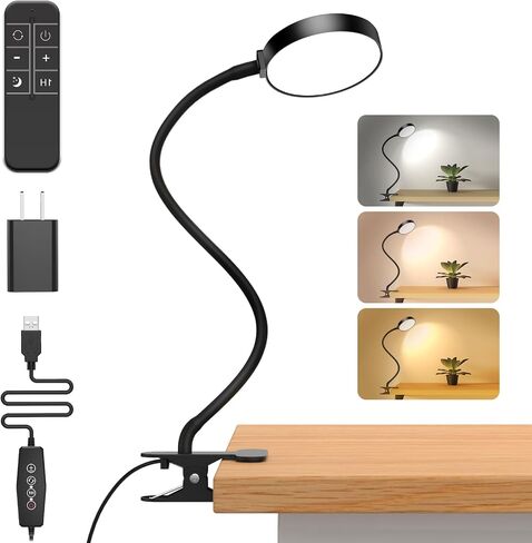 Reading Light with Remote, LED Desk Lamp Clip on [1H Timer & Nightlight] RA>95 Dimmable Flexible Gooseneck, USB Reading Lamp Clamp for Table - 3.5'' (Adapter Included) in Saudi Arabia