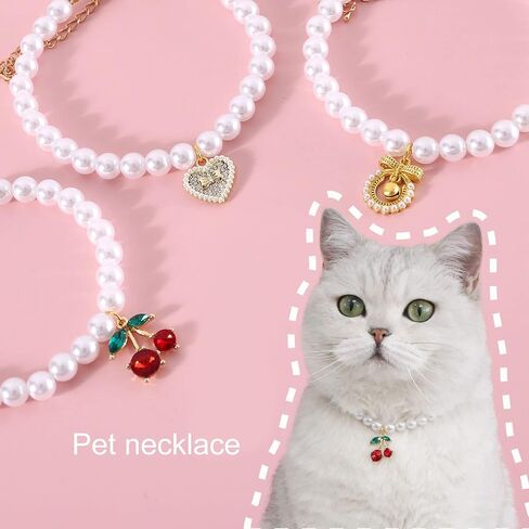 GYORI Elegant Pet Necklace with Fake Pearls and Rhinestone Pendant for Cats and Dogs in Saudi Arabia