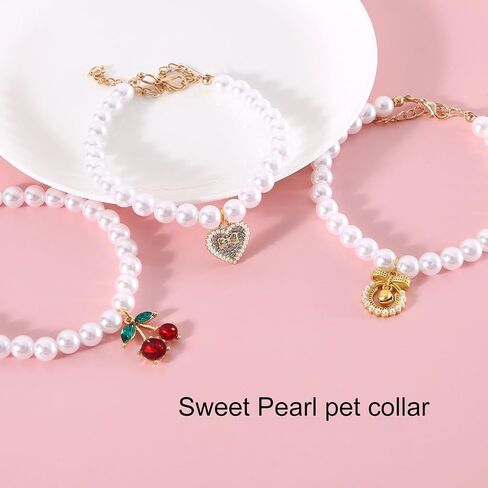 GYORI Elegant Pet Necklace with Fake Pearls and Rhinestone Pendant for Cats and Dogs in Saudi Arabia