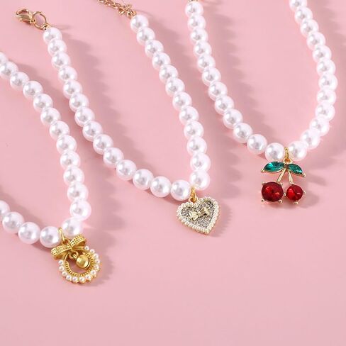 GYORI Elegant Pet Necklace with Fake Pearls and Rhinestone Pendant for Cats and Dogs in Saudi Arabia