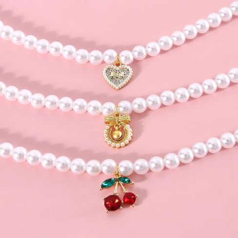 GYORI Elegant Pet Necklace with Fake Pearls and Rhinestone Pendant for Cats and Dogs in Saudi Arabia