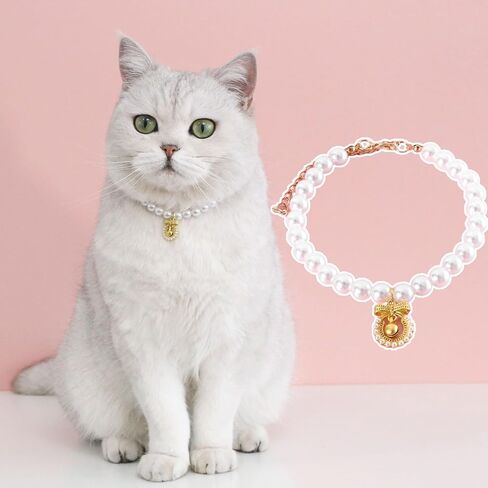 GYORI Elegant Pet Necklace with Fake Pearls and Rhinestone Pendant for Cats and Dogs in Saudi Arabia
