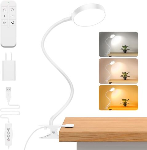 Reading Light with Remote, LED Desk Lamp Clip on [1H Timer & Nightlight] RA>95 Dimmable Flexible Gooseneck, USB Reading Lamp Clamp for Table - 3.5'' (Adapter Included) in Saudi Arabia