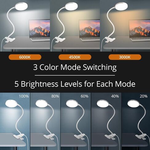 Reading Light with Remote, LED Desk Lamp Clip on [1H Timer & Nightlight] RA>95 Dimmable Flexible Gooseneck, USB Reading Lamp Clamp for Table - 3.5'' (Adapter Included) in Saudi Arabia
