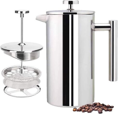 French Press Coffee Maker,304 Grade Stainless Steel Double Wall Insulated Coffee Press with 2 Extra Filters 34oz (1 Litre) in Saudi Arabia