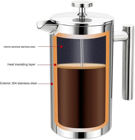 French Press Coffee Maker,304 Grade Stainless Steel Double Wall Insulated Coffee Press with 2 Extra Filters 34oz (1 Litre) in Saudi Arabia