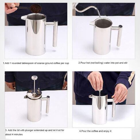 French Press Coffee Maker,304 Grade Stainless Steel Double Wall Insulated Coffee Press with 2 Extra Filters 34oz (1 Litre) in Saudi Arabia