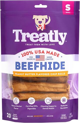 USA Beefhide Chip Rolls 5-6" Dog Chew Treats - Peanut Butter Flavor, 20 Count/1 Pack in Saudi Arabia
