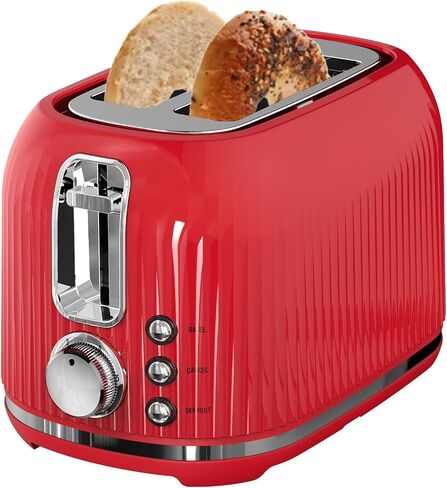 2 Slice Toaster with Extra Wide Slots & Removable Crumb Tray - 6 Browning Options, High Lift, Auto Shut Off & Frozen Function, Toast Fruit Bread, Bagel & Waffle, Red in Saudi Arabia