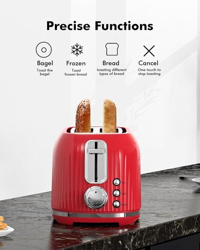 2 Slice Toaster with Extra Wide Slots & Removable Crumb Tray - 6 Browning Options, High Lift, Auto Shut Off & Frozen Function, Toast Fruit Bread, Bagel & Waffle, Red in Saudi Arabia