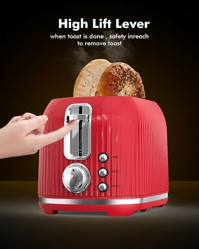 2 Slice Toaster with Extra Wide Slots & Removable Crumb Tray - 6 Browning Options, High Lift, Auto Shut Off & Frozen Function, Toast Fruit Bread, Bagel & Waffle, Red in Saudi Arabia