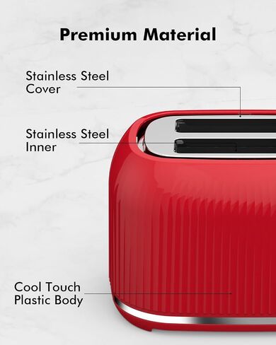 2 Slice Toaster with Extra Wide Slots & Removable Crumb Tray - 6 Browning Options, High Lift, Auto Shut Off & Frozen Function, Toast Fruit Bread, Bagel & Waffle, Red in Saudi Arabia