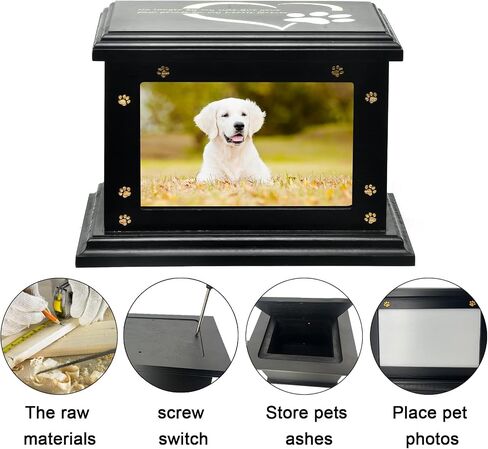 Pet Memorial Urns for Dogs or Cats Ashes - Custom Wooden Keepsake Urn Box with Photo Frame for Pet Memorial Keepsake, Box Pet Cremation Urn, Sympathy Gift for a Pet (Black) in Saudi Arabia