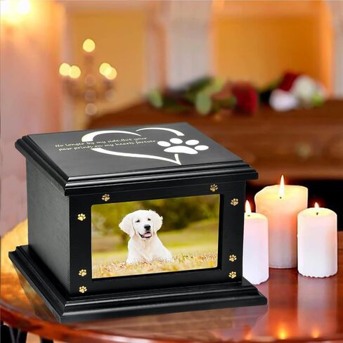 Pet Memorial Urns for Dogs or Cats Ashes - Custom Wooden Keepsake Urn Box with Photo Frame for Pet Memorial Keepsake, Box Pet Cremation Urn, Sympathy Gift for a Pet (Black) in Saudi Arabia