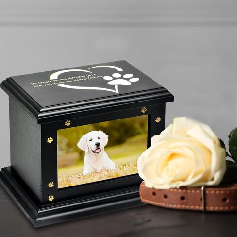 Pet Memorial Urns for Dogs or Cats Ashes - Custom Wooden Keepsake Urn Box with Photo Frame for Pet Memorial Keepsake, Box Pet Cremation Urn, Sympathy Gift for a Pet (Black) in Saudi Arabia