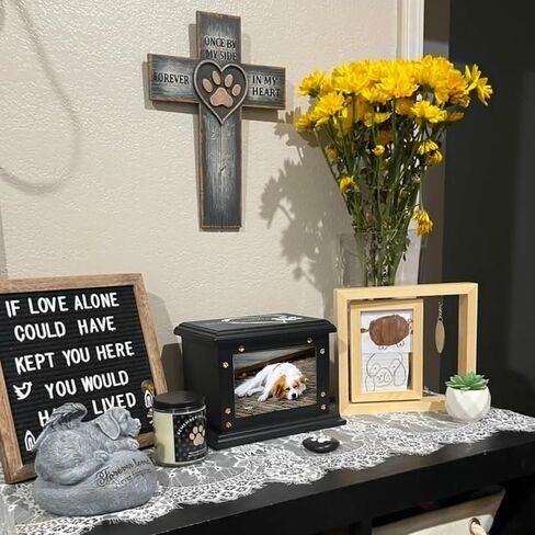 Pet Memorial Urns for Dogs or Cats Ashes - Custom Wooden Keepsake Urn Box with Photo Frame for Pet Memorial Keepsake, Box Pet Cremation Urn, Sympathy Gift for a Pet (Black) in Saudi Arabia