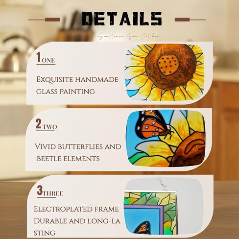 XLAN Rectangle Sunflower Sun Catcher Stained Glass Window Hangings, Handmade Decor Garden Suncatchers, Gifts for Family,Friends and Flower Lovers 8"X12" in Saudi Arabia