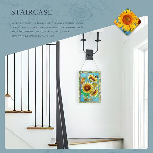 XLAN Rectangle Sunflower Sun Catcher Stained Glass Window Hangings, Handmade Decor Garden Suncatchers, Gifts for Family,Friends and Flower Lovers 8"X12" in Saudi Arabia