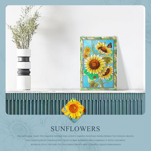 XLAN Rectangle Sunflower Sun Catcher Stained Glass Window Hangings, Handmade Decor Garden Suncatchers, Gifts for Family,Friends and Flower Lovers 8"X12" in Saudi Arabia