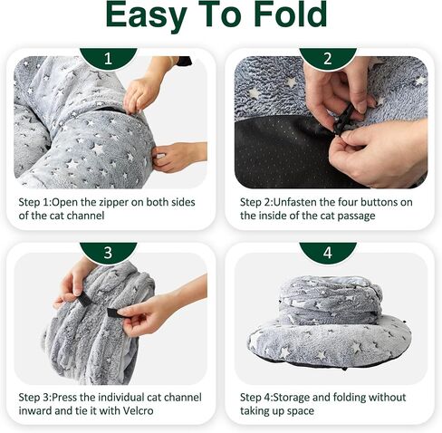 Love's cabin Cat Tunnel Bed Tube with Cushion and Plush Ball Toy Playground Crinkle Collapsible Self-Luminous for Large Cats Kittens Kitty Small Animals Puppy Grey Star in Saudi Arabia