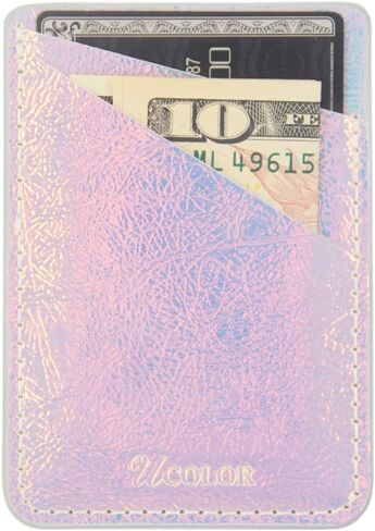 أكمام حامل بطاقة الهاتف uCOLOR وردي قزحي اللون من جلد البولي يوريثان محفظة جيب لبطاقة الائتمان وبطاقة الهوية وحقيبة حامل لاصق 3M على متوافق مع هواتف iPhone Samsung Galaxy Android الذكية in Kuwait