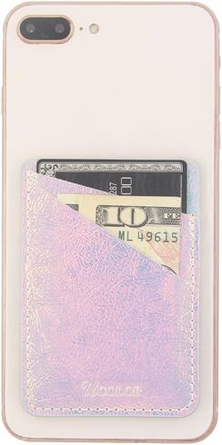 أكمام حامل بطاقة الهاتف uCOLOR وردي قزحي اللون من جلد البولي يوريثان محفظة جيب لبطاقة الائتمان وبطاقة الهوية وحقيبة حامل لاصق 3M على متوافق مع هواتف iPhone Samsung Galaxy Android الذكية in Kuwait