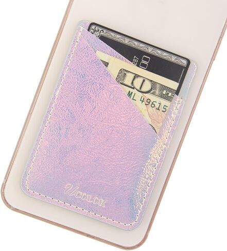 أكمام حامل بطاقة الهاتف uCOLOR وردي قزحي اللون من جلد البولي يوريثان محفظة جيب لبطاقة الائتمان وبطاقة الهوية وحقيبة حامل لاصق 3M على متوافق مع هواتف iPhone Samsung Galaxy Android الذكية in Kuwait