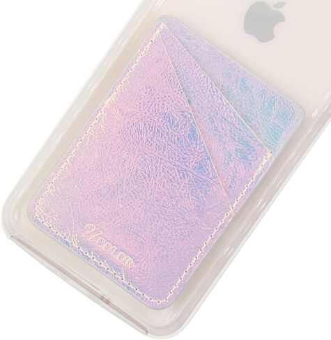 أكمام حامل بطاقة الهاتف uCOLOR وردي قزحي اللون من جلد البولي يوريثان محفظة جيب لبطاقة الائتمان وبطاقة الهوية وحقيبة حامل لاصق 3M على متوافق مع هواتف iPhone Samsung Galaxy Android الذكية in Kuwait
