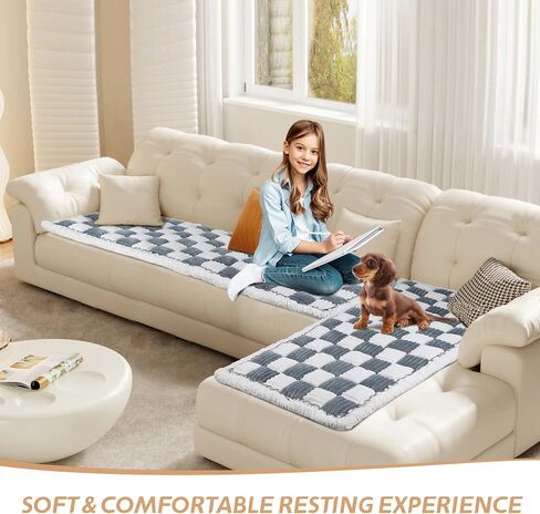 Dog Couch Cover Protector Washable, Plush Pet Couch Covers for Sofa, Soft Checkered Sofa Pad for Furniture with Non Slip Bottom, Quilted Plaid Pet Mat Blankets for Window Floor Camping Car Bed Yoga in Saudi Arabia