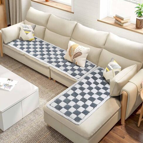 Dog Couch Cover Protector Washable, Plush Pet Couch Covers for Sofa, Soft Checkered Sofa Pad for Furniture with Non Slip Bottom, Quilted Plaid Pet Mat Blankets for Window Floor Camping Car Bed Yoga in Saudi Arabia