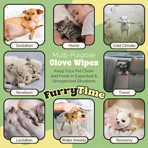 FURRYTIME مناديل تنظيف الحيوانات الأليفة للكلاب والقطط، 30 قفازًا، مناديل مبللة للحيوانات الأليفة مضادة للحساسية، يمكن التخلص منها بدون شطف، مناديل استحمام سميكة للغاية، أقدام تنظيف جاف للحيوانات الأليفة، معطف، آذان، منطقة العين، المؤخرة in Saudi Arabia