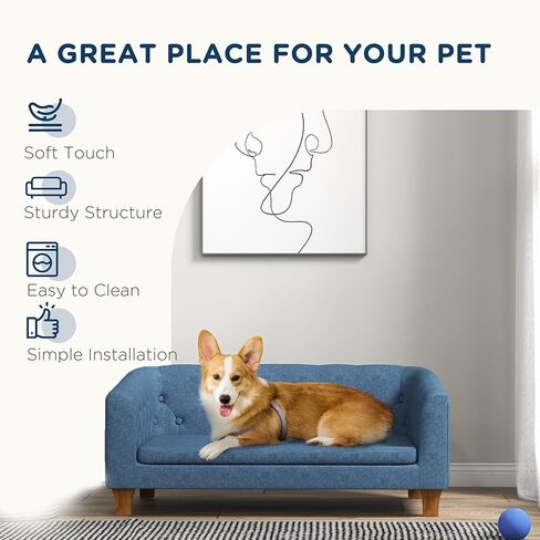 أريكة PawHut المرتفعة للكلاب، أريكة مرتفعة للحيوانات الأليفة للكلاب الصغيرة والمتوسطة، مع وسادة ناعمة قابلة للإزالة، وسادات مضادة للانزلاق، تركيب بسيط، رمادي in Kuwait