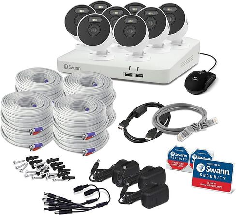 Swann Enforcer 4K نظام كاميرا أمان داخلي/خارجي، 4 كاميرات رصاصة و1 كاميرا Pan Tilt PT Cam 8 قنوات DVR 2 تيرابايت HDD مراقبة سلكية CCTV، أضواء مستشعر الحركة، رؤية ليلية، صفارة إنذار، DVK-85680W4RLPT in Kuwait