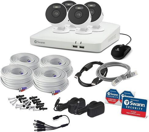Swann Enforcer 4K نظام كاميرا أمان داخلي/خارجي، 4 كاميرات رصاصة و1 كاميرا Pan Tilt PT Cam 8 قنوات DVR 2 تيرابايت HDD مراقبة سلكية CCTV، أضواء مستشعر الحركة، رؤية ليلية، صفارة إنذار، DVK-85680W4RLPT in Kuwait