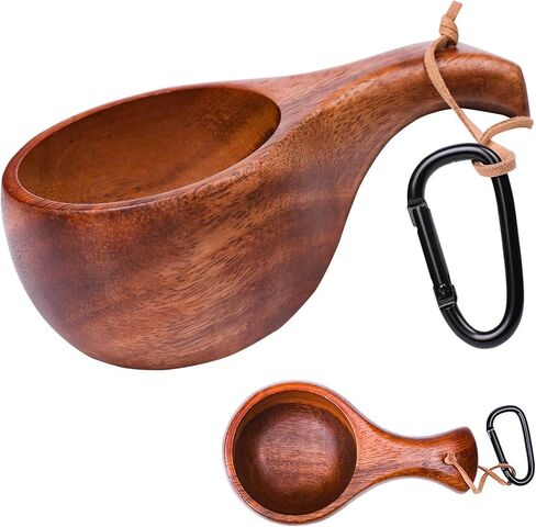Kuksa Camping Mug Wooden Bushcraft Handcarved Cup, Nordic Style Coffee & Hiking Kuksa, Walnut, Straight Handle Style, 6.8 oz., 2.3" x 6.3" in Saudi Arabia