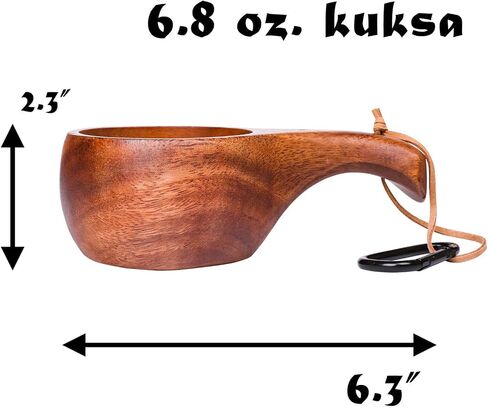 Kuksa Camping Mug Wooden Bushcraft Handcarved Cup, Nordic Style Coffee & Hiking Kuksa, Walnut, Straight Handle Style, 6.8 oz., 2.3" x 6.3" in Saudi Arabia