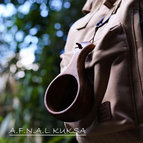Kuksa Camping Mug Wooden Bushcraft Handcarved Cup, Nordic Style Coffee & Hiking Kuksa, Walnut, Straight Handle Style, 6.8 oz., 2.3" x 6.3" in Saudi Arabia