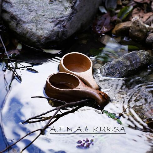 Kuksa Camping Mug Wooden Bushcraft Handcarved Cup, Nordic Style Coffee & Hiking Kuksa, Walnut, Straight Handle Style, 6.8 oz., 2.3" x 6.3" in Saudi Arabia
