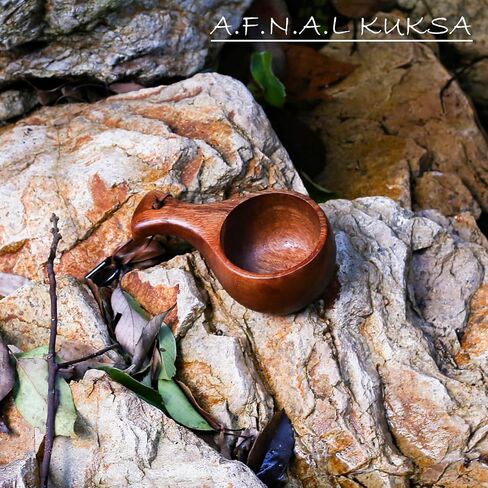Kuksa Camping Mug Wooden Bushcraft Handcarved Cup, Nordic Style Coffee & Hiking Kuksa, Walnut, Straight Handle Style, 6.8 oz., 2.3" x 6.3" in Saudi Arabia