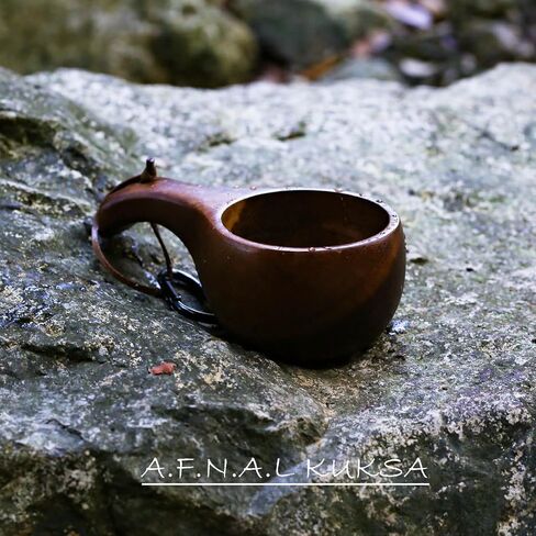 Kuksa Camping Mug Wooden Bushcraft Handcarved Cup, Nordic Style Coffee & Hiking Kuksa, Walnut, Straight Handle Style, 6.8 oz., 2.3" x 6.3" in Saudi Arabia