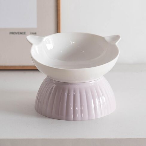 وعاء قطط من السيراميك المرتفع مع تصميم ملصق سحري، مضاد للانسكاب، طبق مرتفع لطعام الحيوانات الأليفة والماء لحماية الرقبة وسهولة التركيب للكلاب الصغيرة، والقطط ذات الوجه السمين، والقطط الصغيرة، والقطط الأليفة (أزرق فاتح) in Kuwait