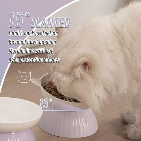 وعاء قطط من السيراميك المرتفع مع تصميم ملصق سحري، مضاد للانسكاب، طبق مرتفع لطعام الحيوانات الأليفة والماء لحماية الرقبة وسهولة التركيب للكلاب الصغيرة، والقطط ذات الوجه السمين، والقطط الصغيرة، والقطط الأليفة (أزرق فاتح) in Kuwait