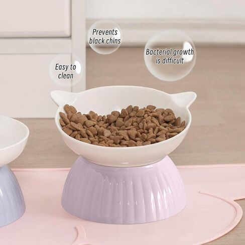 وعاء قطط من السيراميك المرتفع مع تصميم ملصق سحري، مضاد للانسكاب، طبق مرتفع لطعام الحيوانات الأليفة والماء لحماية الرقبة وسهولة التركيب للكلاب الصغيرة، والقطط ذات الوجه السمين، والقطط الصغيرة، والقطط الأليفة (أزرق فاتح) in Kuwait